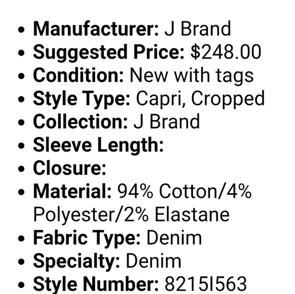 NWT J. BRAND STRETCH SKINNY ANKLE JEANS 31x26 crop - Picture 2 of 4